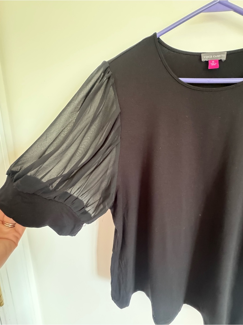 NWT Vince Camuto Black Sheer Puff Sleeve Top